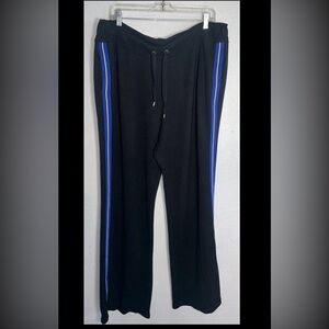 Lauren Ralph Lauren Black Wide Leg Track Pants Blue Yellow Side Stripe Size XXL